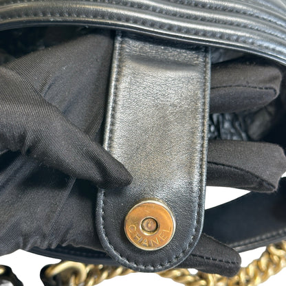 Used CHANEL Quilted Leather Boy Chanel Bucket Bag Bucket Bag Black，GHW