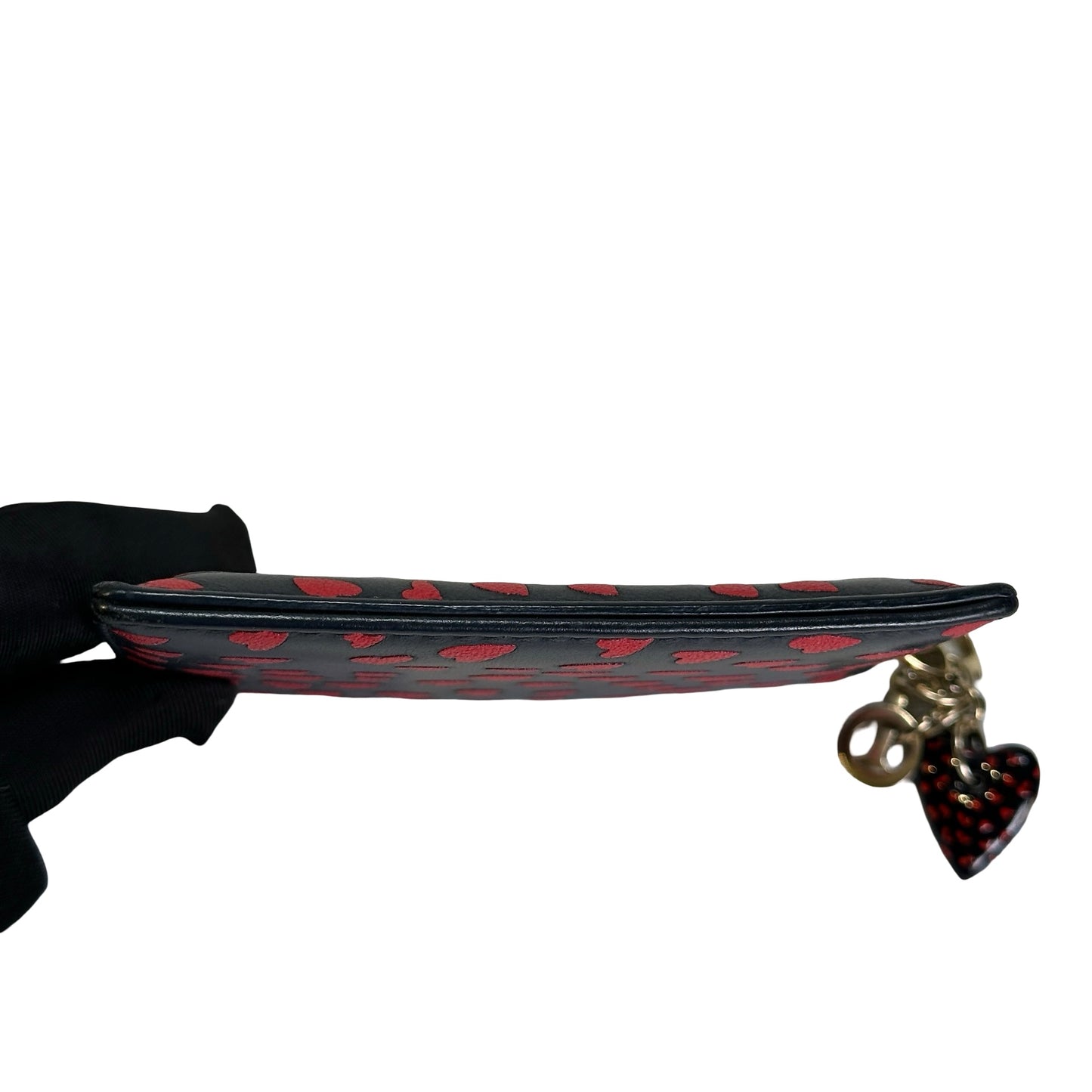 Used DIOR Leather Card Case Card case Black Red