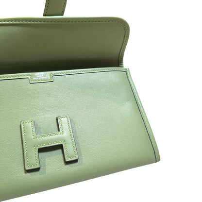 Used HERMES Leather Jige Clutch Green