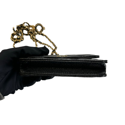 Used CHANEL Caviar Quilted Mini Flap Bag Chain Shoulder Bag Black Gold hardware