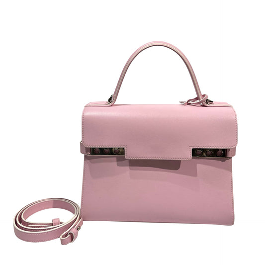 Used DELVAUX Calfskin Leather Tempete MM Shoulder Bag Pink GHW