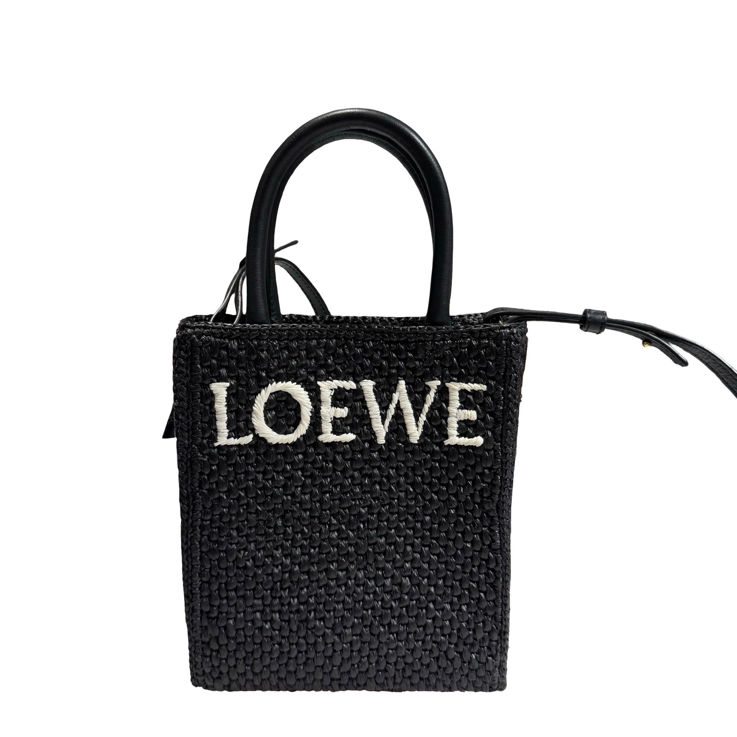 Used LOEWE RAFFIA TOTE Cross Body Bag Black