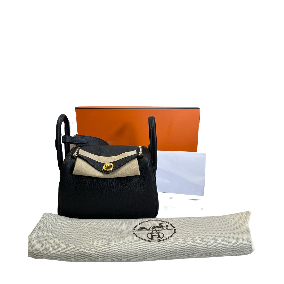 Brand New HERMES Clemence Mini Lindy Handbag Caban GHW
