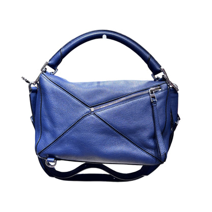 Used LOEWE Calfskin Leather Puzzle Crossbody Bag Navy Blue PHW