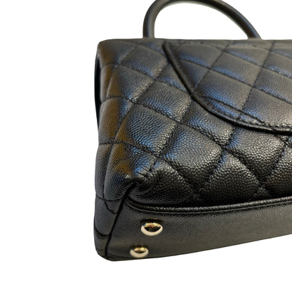 Used CHANEL Calfskin Leather Coco Handle small Handbag Black PHW