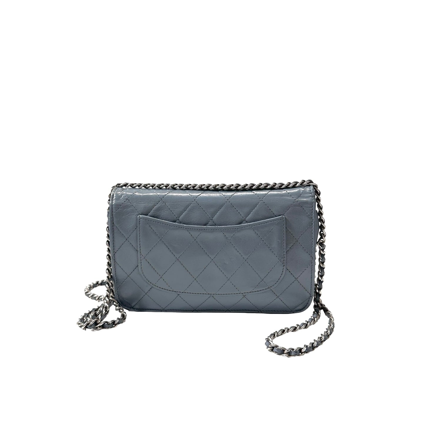 Used Chanel Shiny Calfskin WOC Cross Body Bag Baby Blue PHW