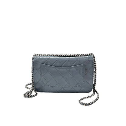 Used Chanel Shiny Calfskin WOC Cross Body Bag Baby Blue PHW