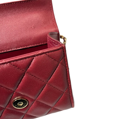 Used CHANEL Lambskin Leather Mini Handle Mini Bag GHW Red