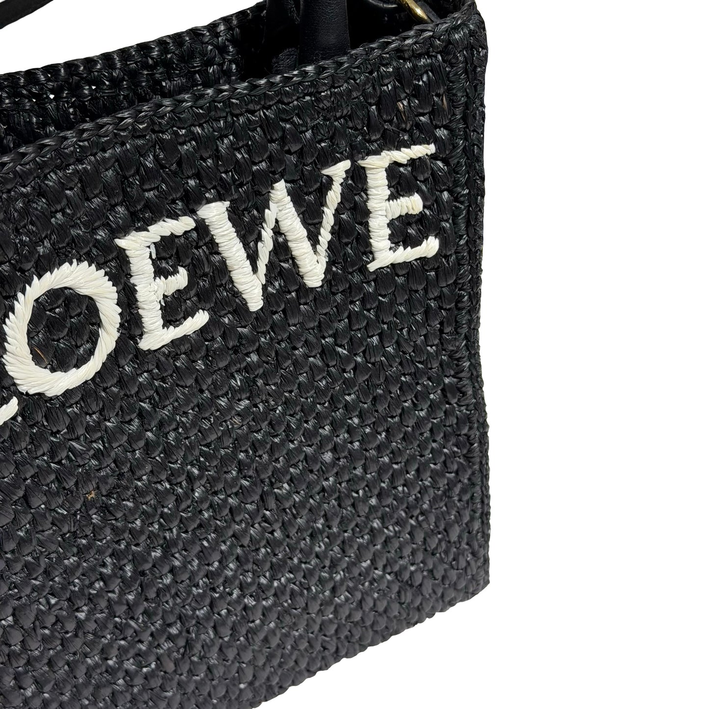 Used LOEWE RAFFIA TOTE Cross Body Bag Black