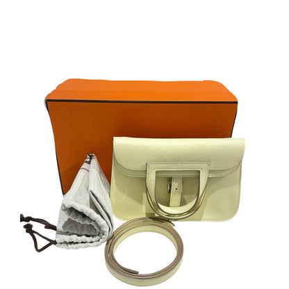 HERMES Leather Halzan Shoulder Bag Yellow Lime
