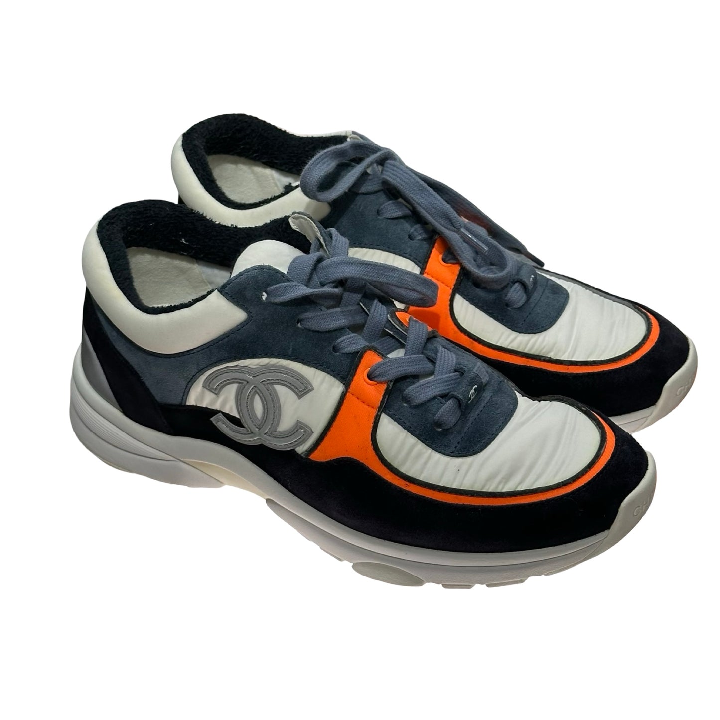 Used CHANEL Low Top Trainers Shoes White Black Grey Orange