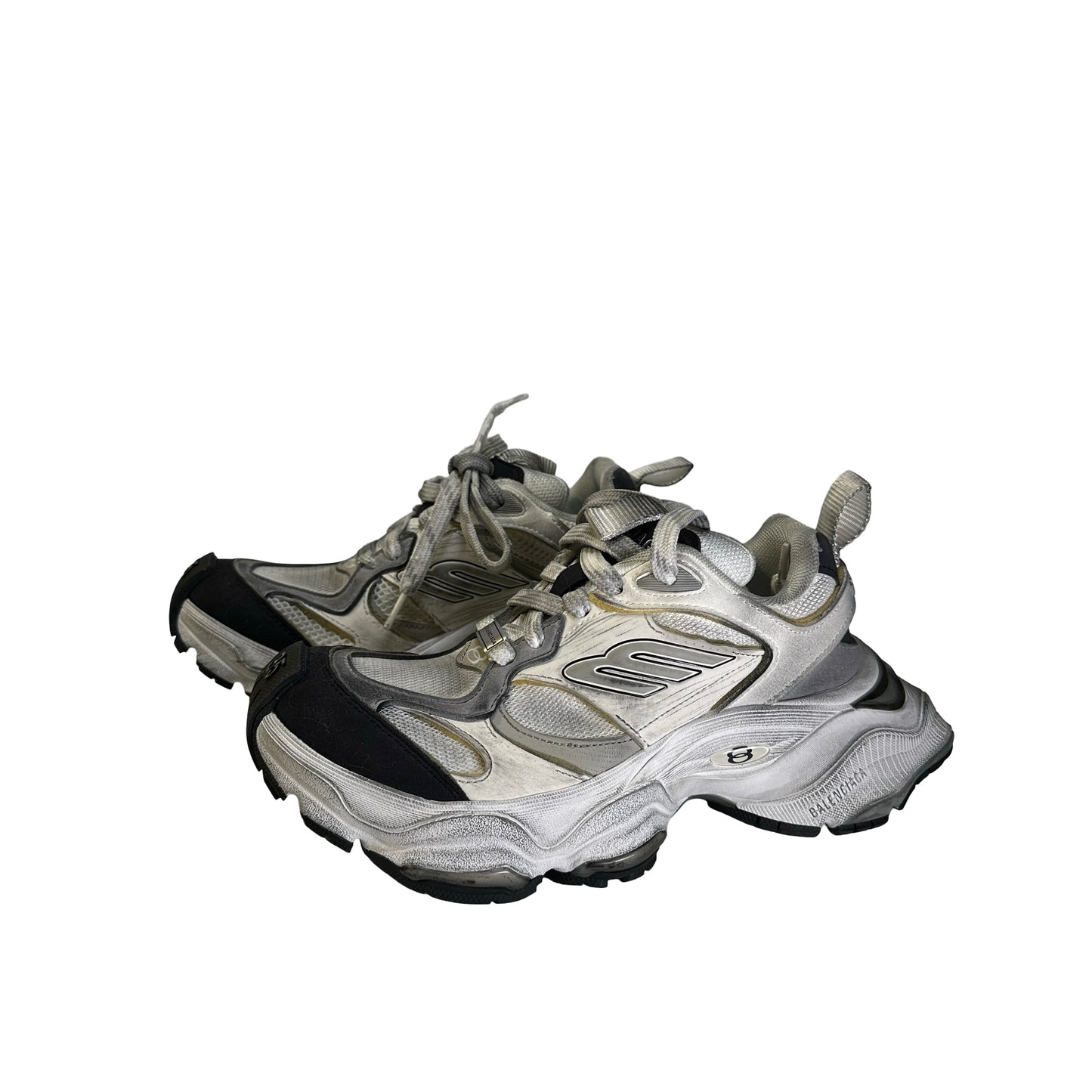Used BALENCIAGA Mesh Nylon Runner Sneakers White Black Silver