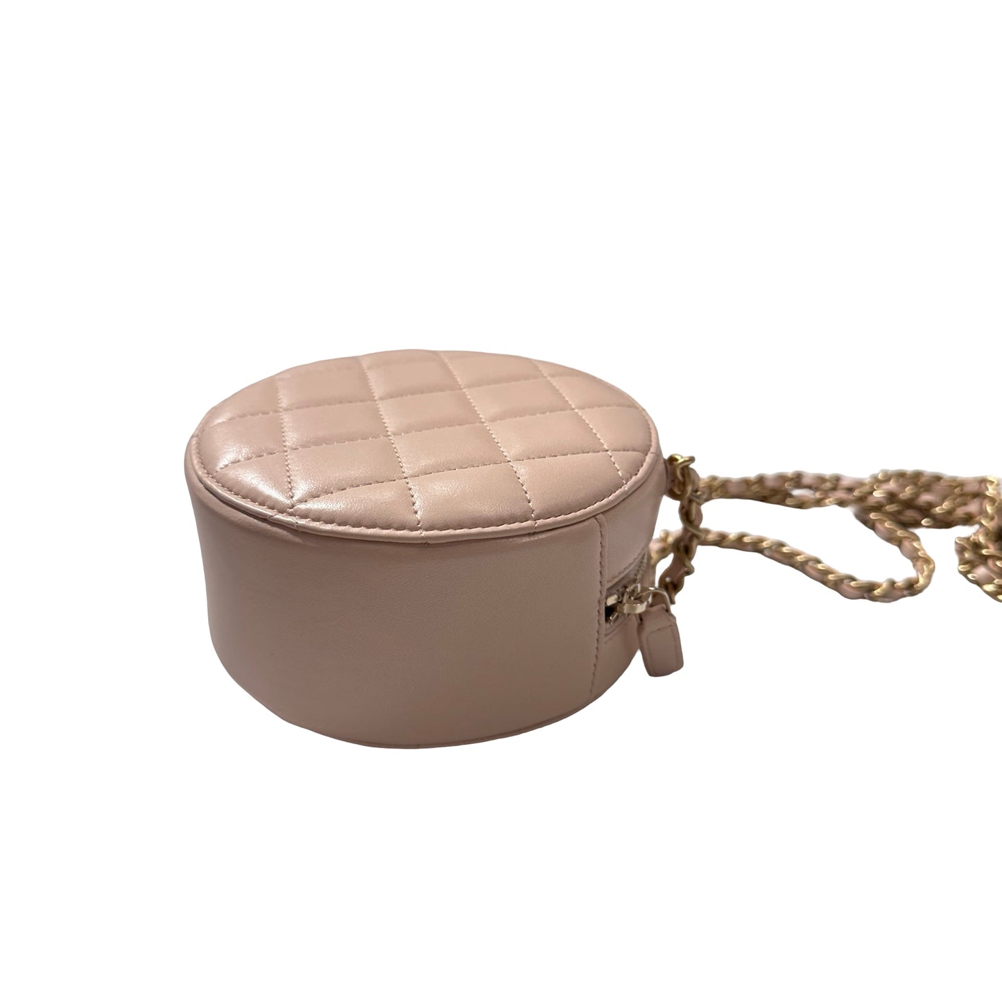 Used CHANEL Lambskin Leather Chain with Gold Ball Cross Body Bag Pink GHW