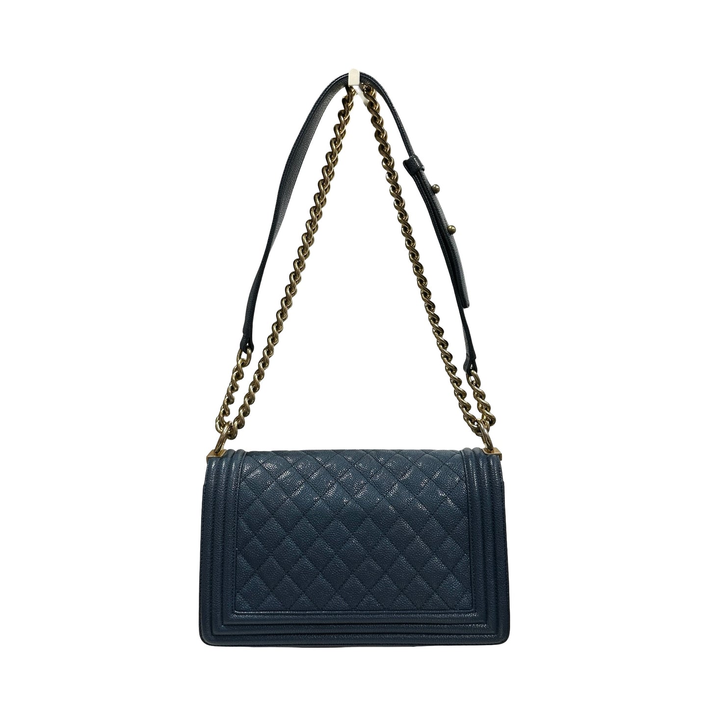 Used Chanel Calfskin Leather Boy 25 Shoulder Bag GHW Blue