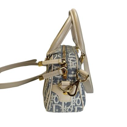 Used CHRISTIAN DIOR Oblique Jacquard D-Vibe Bowling Bag Bowling Bag Blue Beige