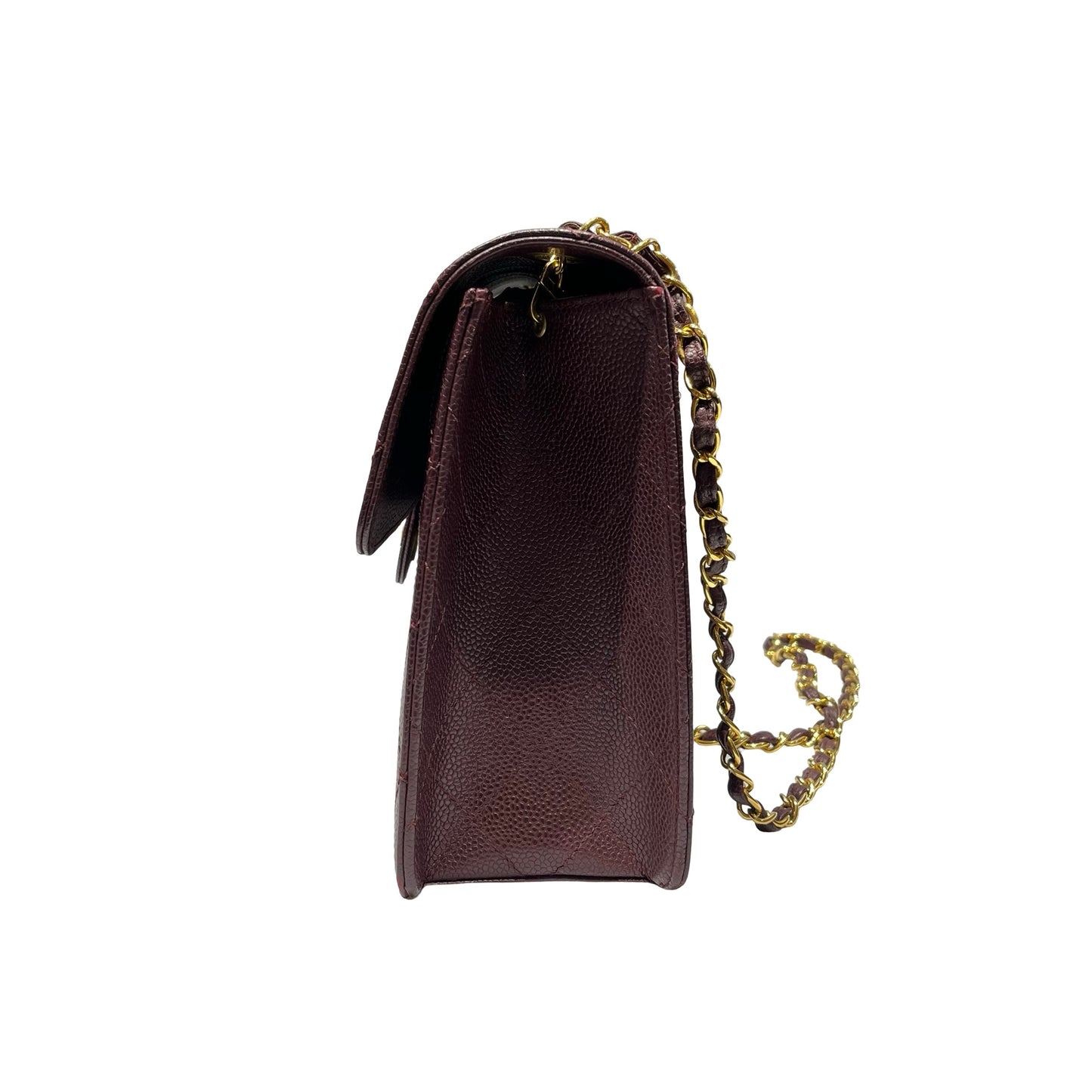 Used CHANEL Caviar Leather Vintage Half Flap Chain Shoulder Bag Burgundy