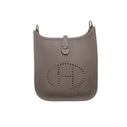 Brand New HERMES Clemence Leather Mini Evelyne 16 Cross body bag Etoupe BLEU INDIGO PHW