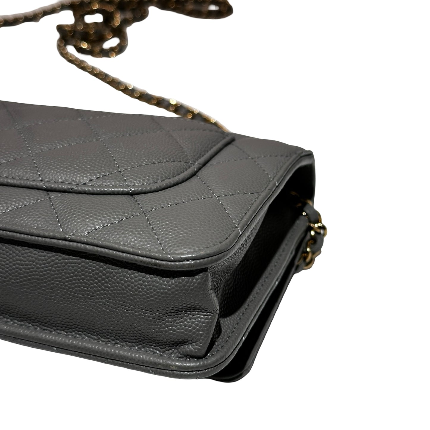 Used CHANEL Caviar Leather WOC Calf Skin Cross Body Bag Grey PHW