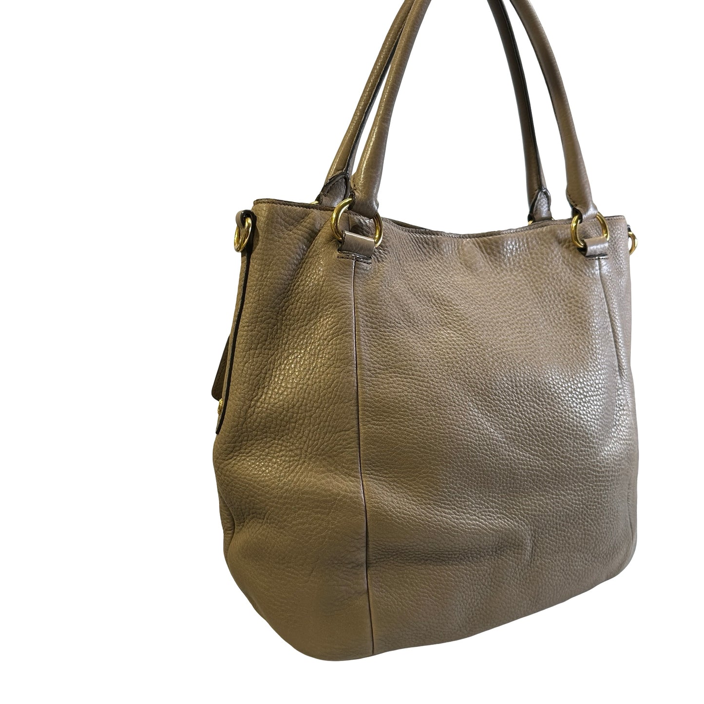 Used PRADA Vitello Phenix Leather Vitello Phenix Shopping Tote Handbag Argilla Grey Taupe