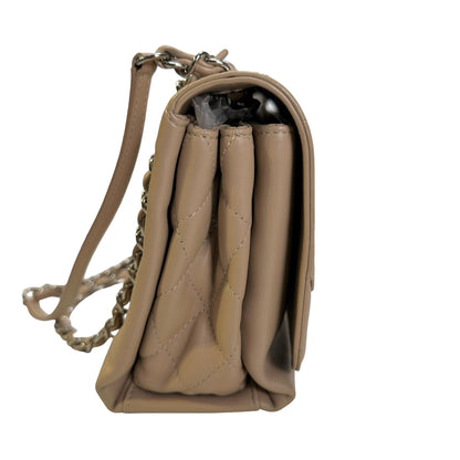 Used CHANEL Quilted Trapeze Flap Bag Chain Shoulder Bag Beige PHW
