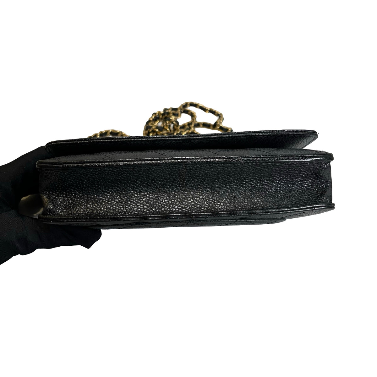 Used CHANEL Caviar Quilted Wallet on chain Wallet on chain Black Gold