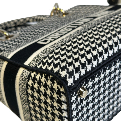 Used DIOR Houndstooth Embroidery Lady D-Lite Handbag Black White