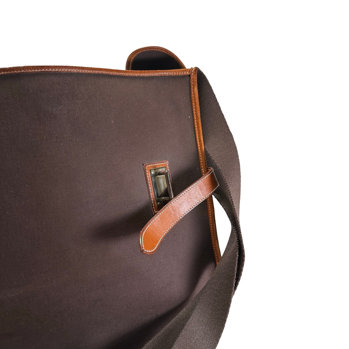 Used HERMES Canvas Leather Barda Shoulder Bag Brown