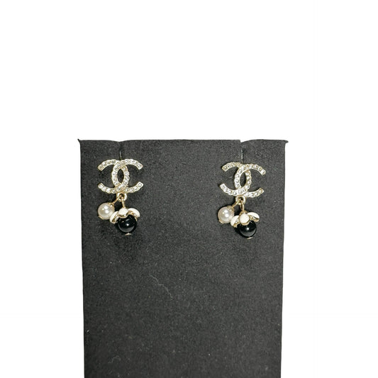 Used CHANEL Earrings Earrings GHW Black White