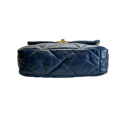 Used CHANEL Lambskin Quilted Chanel 19 Shoulder Bag Navy Blue