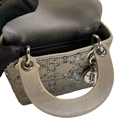 DIOR Cannage Studded Lady Dior Handbag Grey Silver