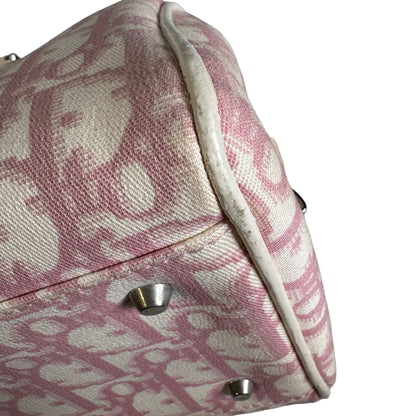 Used DIOR Canvas Trotter Boston Handbag Pink PHW