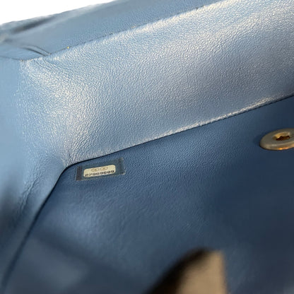 Used CHANEL Quilted Lambskin Classic Flap Handbag Blue Gold hardware