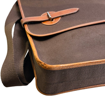 Used HERMES Canvas Leather Barda Shoulder Bag Brown