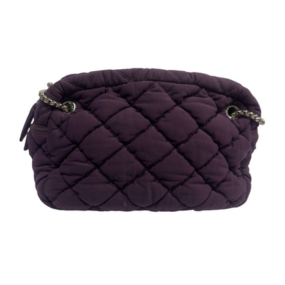 Used CHANEL Quilted Nylon Quilted Cloud Bag Shoulder Bag Purple PHW