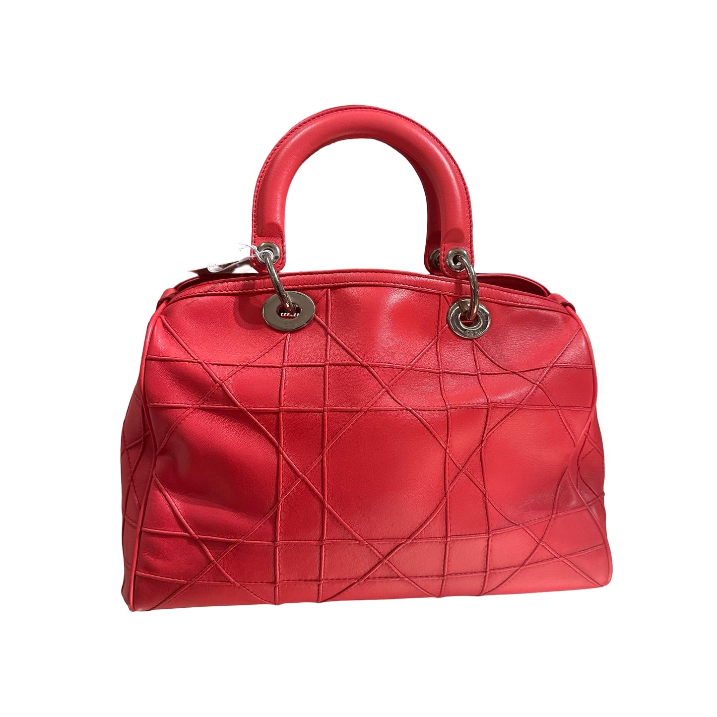Used DIOR Lambskin Leather Cannage Granville Boston Two Way Shoulder Bag Red GHW