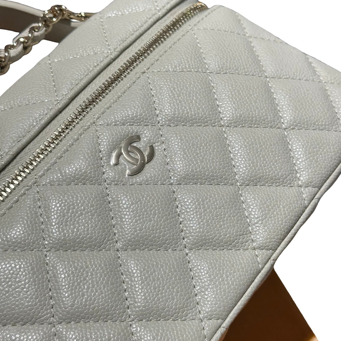 Used CHANEL Calfskin Leather Cross Body Bag Grey GHW