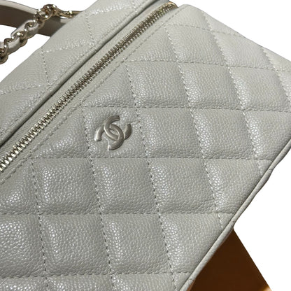 Used CHANEL Calfskin Leather Cross Body Bag Grey GHW