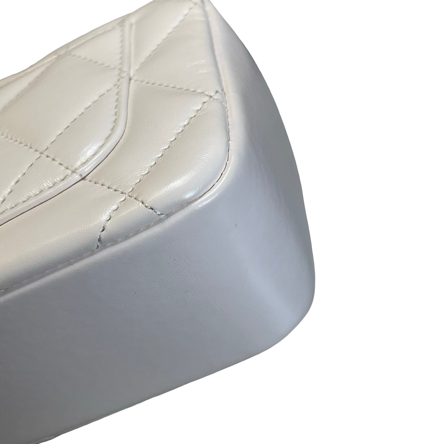 Used CHANEL Lambskin 24C Top Handle Mini Flap Bag Shoulder Bag White