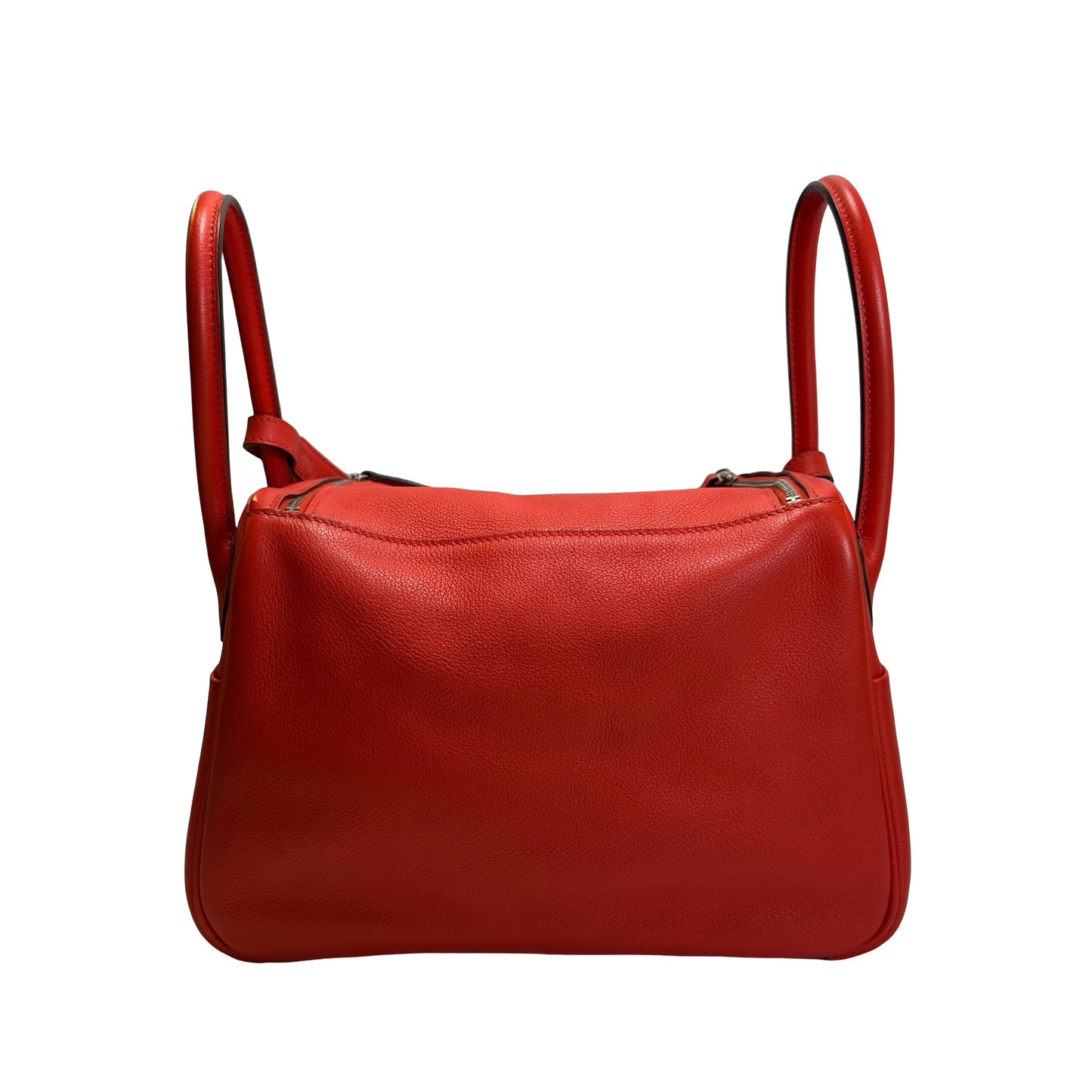 Used HERMES Clemence Lindy 26 Handbag Red PHW