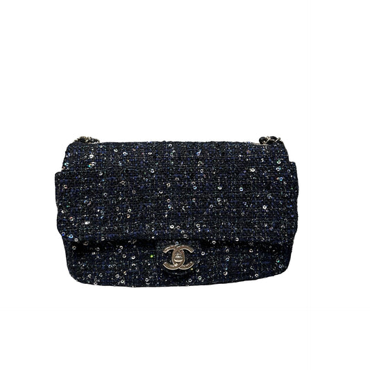CHANEL Tweed Flap with Large Pearl Handle Shoulder Bag Black