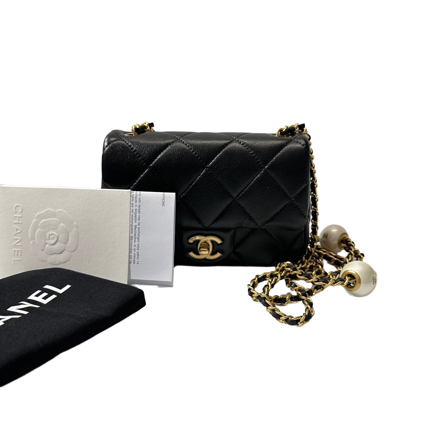 Unused CHANEL Mini flap 17cm Cross Body Bag Black GHW