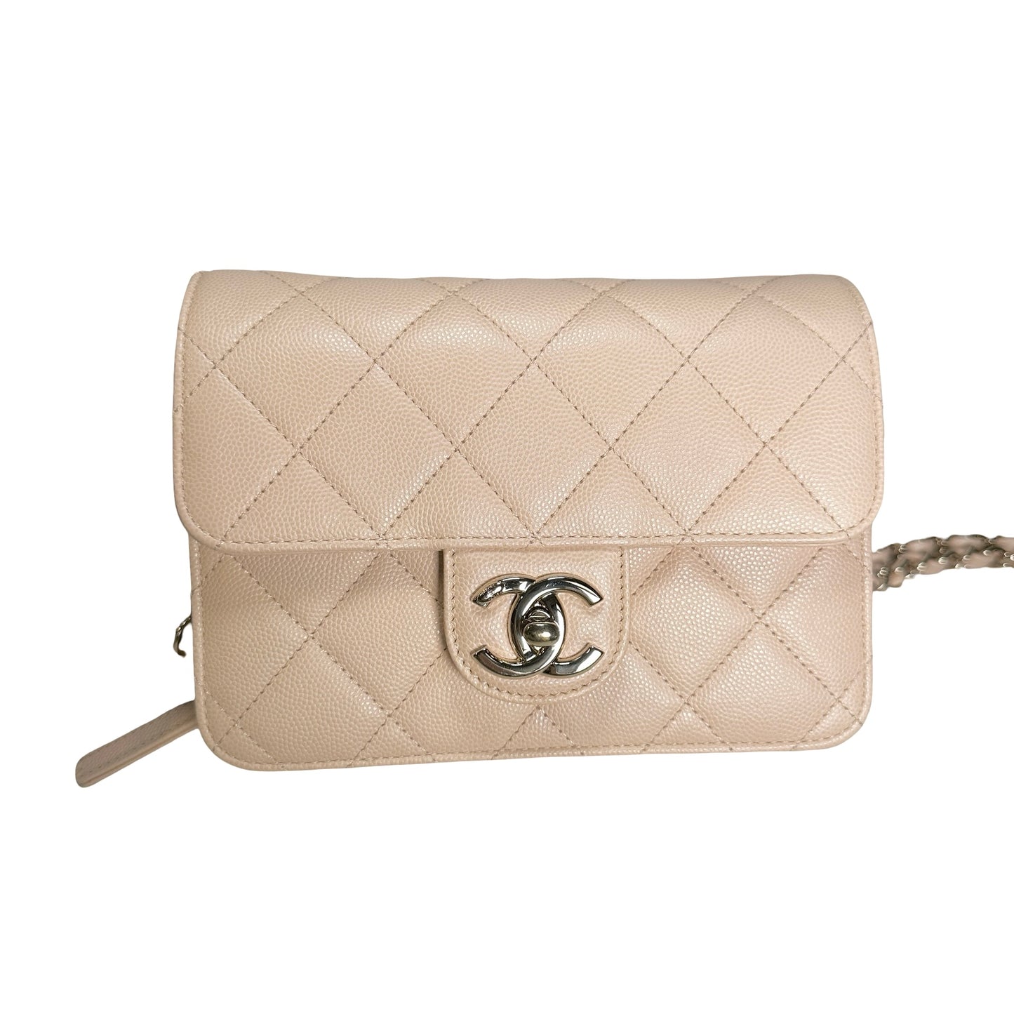 Used CHANEL Quilted Caviar Flap Bag Chain Shoulder Bag Beige