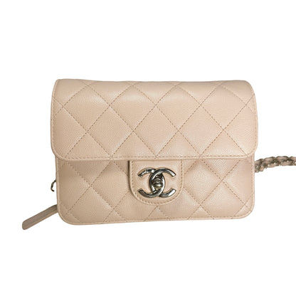 Used CHANEL Quilted Caviar Flap Bag Chain Shoulder Bag Beige