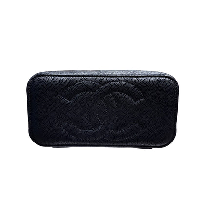 New CHANEL Vanity Case With Handle Clutch Black PHW