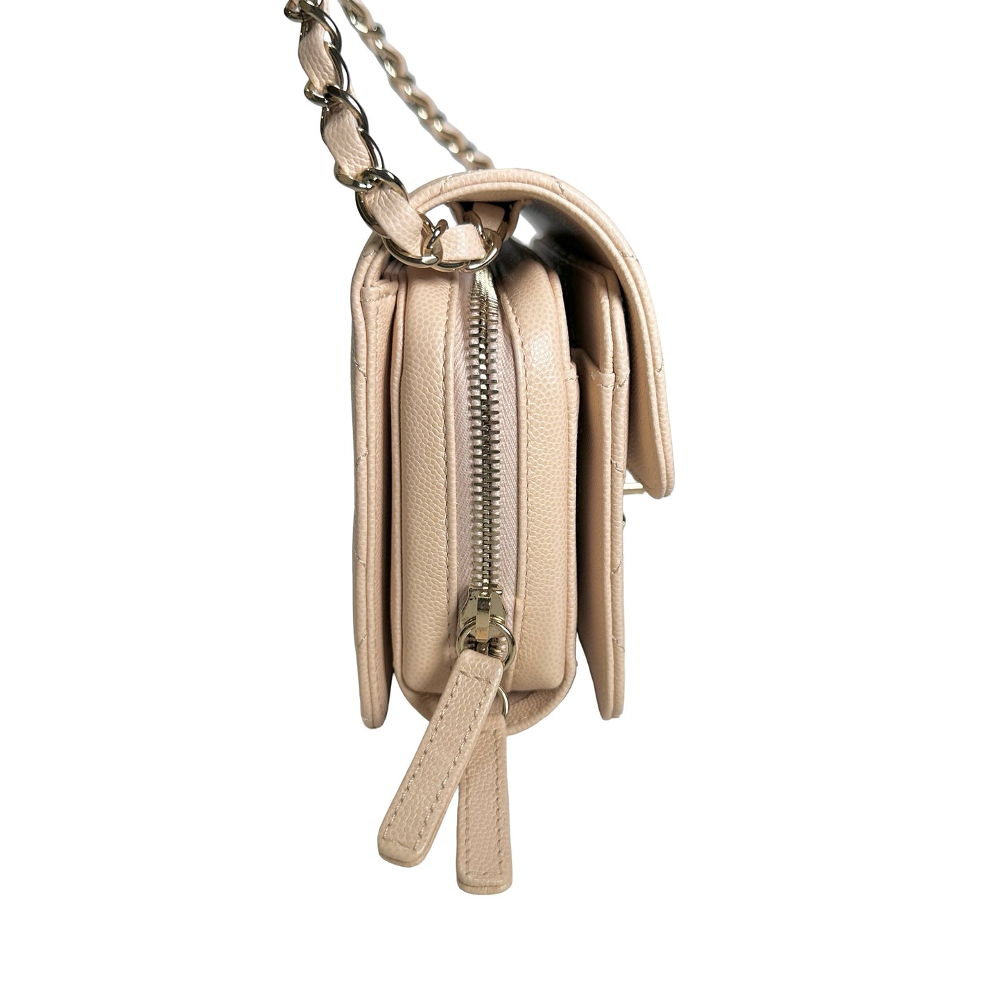 Used CHANEL Quilted Caviar Flap Bag Chain Shoulder Bag Beige
