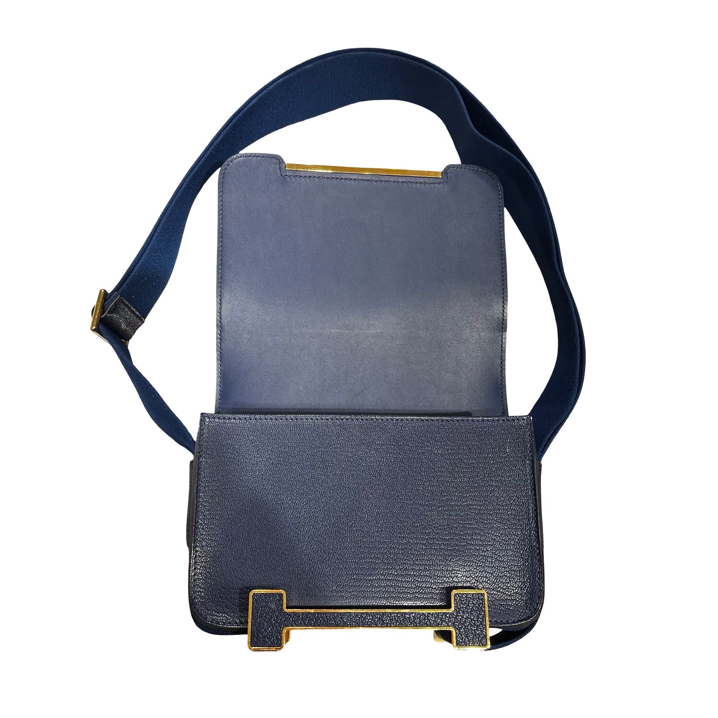 Used HERMÈS Geta Shoulder Bag Navy Blue GHW
