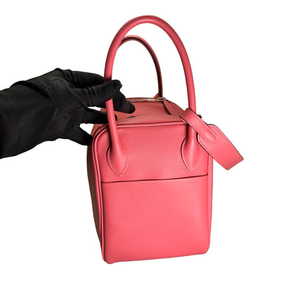 Used HERMES Clemence Lindy 26 Handbag Pink PHW