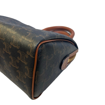 Used CELINE Triomphe Canvas Boston Handbag Black Brown