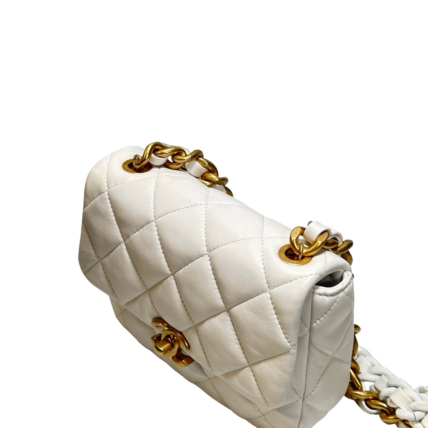 Used CHANEL Calfskin Leather Flap Cross Body Bag White GHW