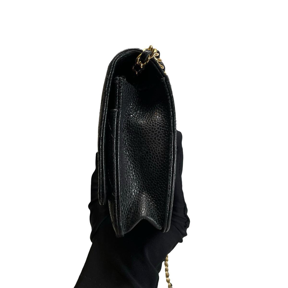 Used CHANEL Caviar Quilted Wallet on chain Wallet on chain Black Gold